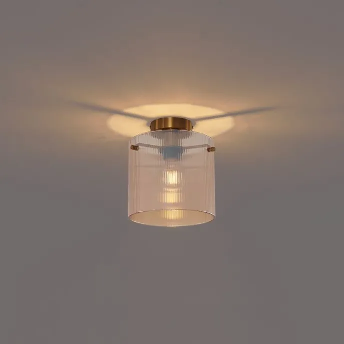 Art Deco plafondlamp messing met amber glas - Laura