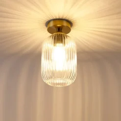 Art Deco plafondlamp messing met helder glas - Banci