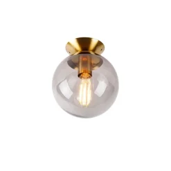 Art deco plafondlamp messing met smoke glas - Pallon