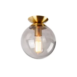 Art deco plafondlamp messing met smoke glas - Pallon