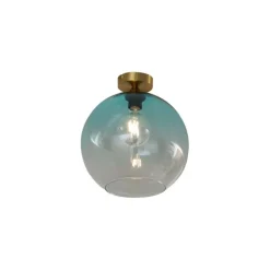 Art Deco plafondlamp messing met blauw glas - Sandra