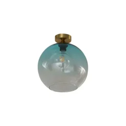 Art Deco plafondlamp messing met blauw glas - Sandra