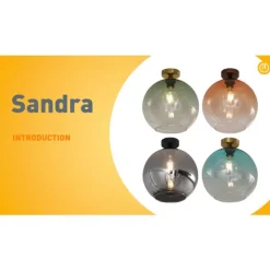 Art Deco plafondlamp messing met blauw glas - Sandra