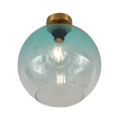 Art Deco plafondlamp messing met blauw glas - Sandra