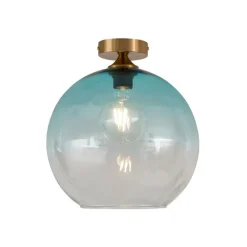 Art Deco plafondlamp messing met blauw glas - Sandra