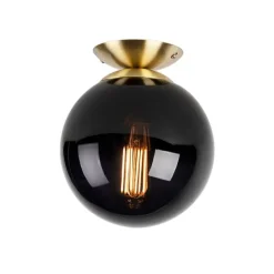 Art deco plafondlamp messing met zwart glas - Pallon