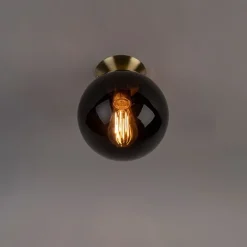 Art deco plafondlamp messing met zwart glas - Pallon