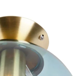 Art Deco plafondlamp messing met blauw glas - Pallon