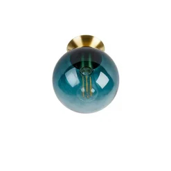 Art deco plafondlamp messing met oceaanblauw glas - Pallon