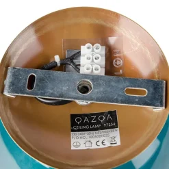 Art deco plafondlamp messing met oceaanblauw glas - Pallon