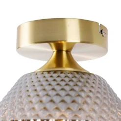 Art Deco plafondlamp messing met smoke glas - Karce
