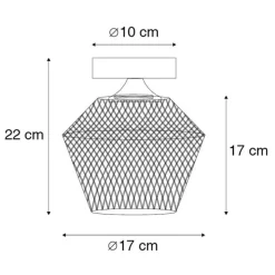 Art Deco plafondlamp messing met smoke glas - Karce