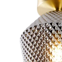 Art Deco plafondlamp messing met smoke glas - Karce