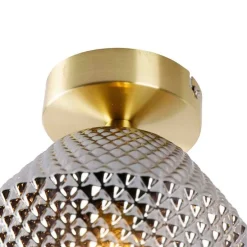 Art Deco plafondlamp messing met smoke glas - Karce