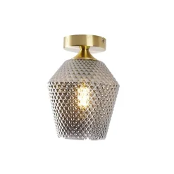Art Deco plafondlamp messing met smoke glas - Karce
