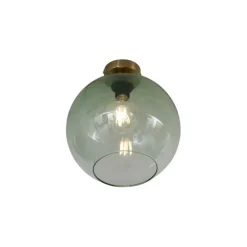 Art Deco plafondlamp messing met groen glas - Sandra