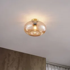 Art Deco plafondlamp messing met amber glas 40cm - Busa