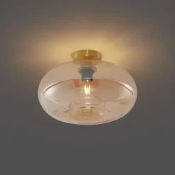 Art Deco plafondlamp messing met amber glas 40cm - Busa