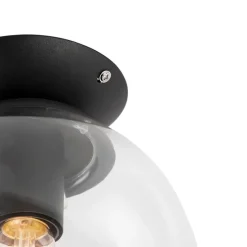 Art deco plafondlamp zwart met helder glas - Pallon