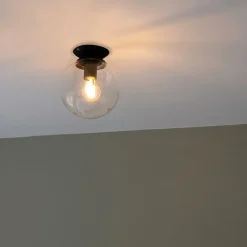 Art deco plafondlamp zwart met helder glas - Pallon