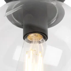 Art deco plafondlamp zwart met helder glas - Pallon