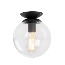 Art deco plafondlamp zwart met helder glas - Pallon