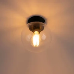 Art deco plafondlamp zwart met helder glas - Pallon