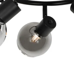 Art Deco plafondlamp zwart met smoke glas 3-lichts rond - Vidro