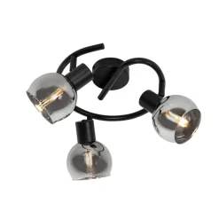 Art Deco plafondlamp zwart met smoke glas 3-lichts rond - Vidro