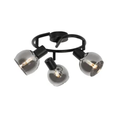 Art Deco plafondlamp zwart met smoke glas 3-lichts rond - Vidro