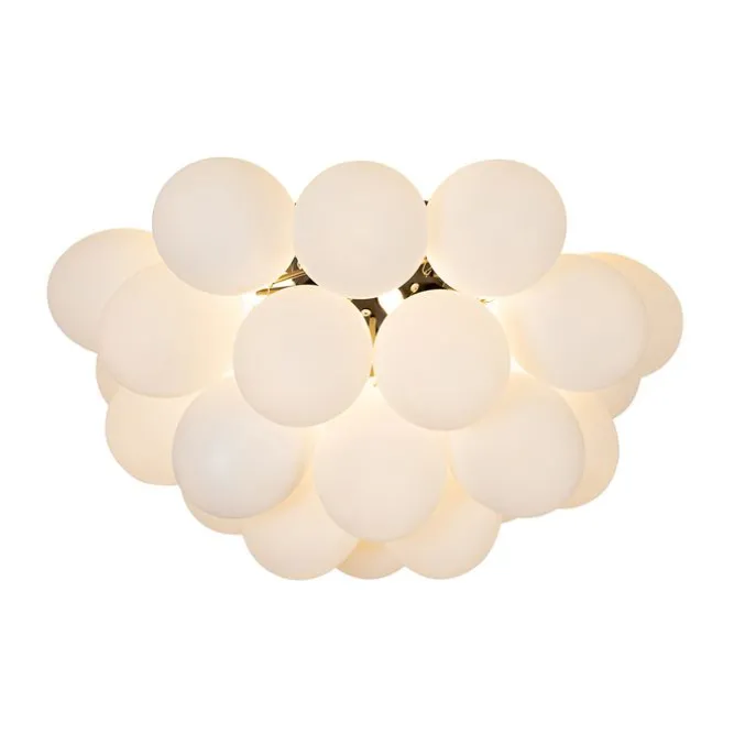 Art deco plafondlamp zwart met opaal glas 6-lichts - Uvas