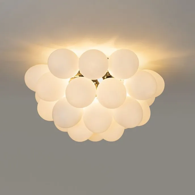 Art deco plafondlamp zwart met opaal glas 6-lichts - Uvas