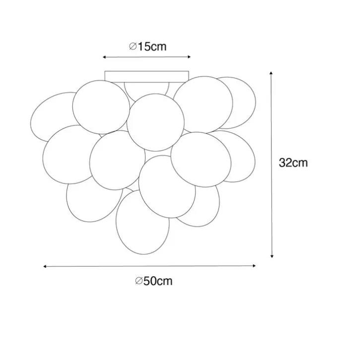 Art deco plafondlamp zwart met opaal glas 6-lichts - Uvas