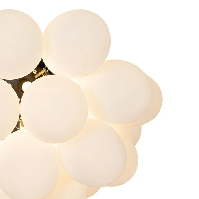 Art deco plafondlamp zwart met opaal glas 6-lichts - Uvas