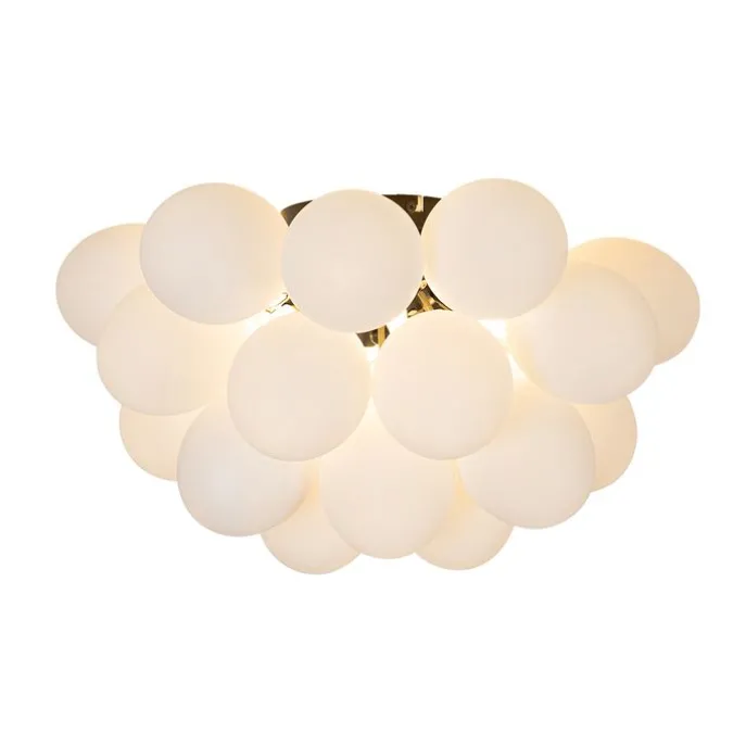 Art deco plafondlamp zwart met opaal glas 6-lichts - Uvas