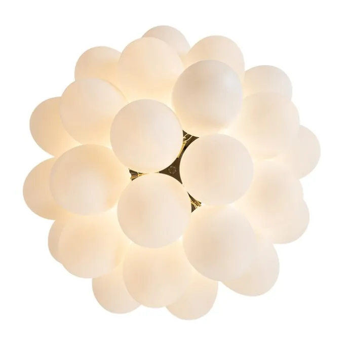 Art deco plafondlamp zwart met opaal glas 6-lichts - Uvas