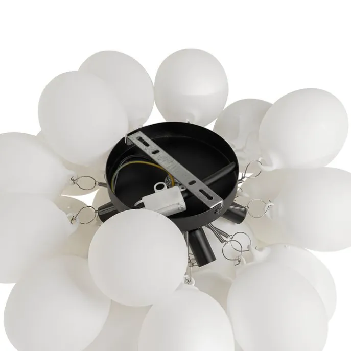 Art deco plafondlamp zwart met opaal glas 6-lichts - Uvas