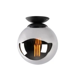 Art deco plafondlamp zwart met smoke glas - Pallon