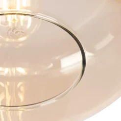 Art deco plafondlamp zwart met amber glas - Bizle