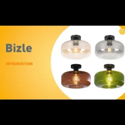 Art deco plafondlamp zwart met amber glas - Bizle