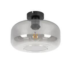 Art deco plafondlamp zwart met smoke glas - Bizle