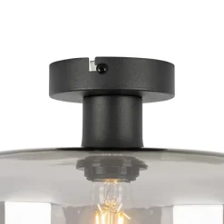 Art deco plafondlamp zwart met smoke glas - Bizle