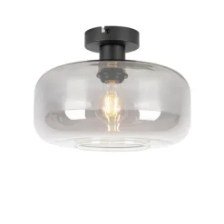 Art deco plafondlamp zwart met smoke glas - Bizle