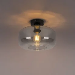 Art deco plafondlamp zwart met smoke glas - Bizle