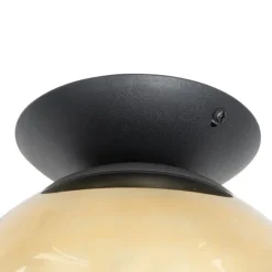 Art deco plafondlamp zwart met goud glas - pallon