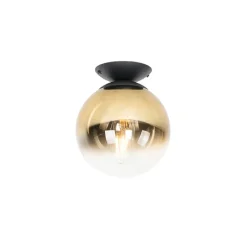 Art deco plafondlamp zwart met goud glas - pallon