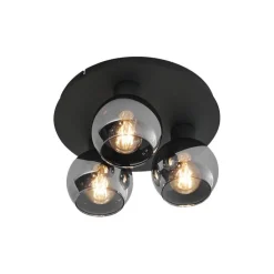 Art Deco plafondlamp zwart met smoke glas 3-lichts - Vidro