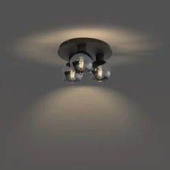 Art Deco plafondlamp zwart met smoke glas 3-lichts - Vidro