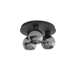 Art Deco plafondlamp zwart met smoke glas 3-lichts - Vidro