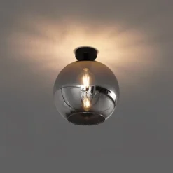 Art Deco plafondlamp zwart met smoke glas - Sandra